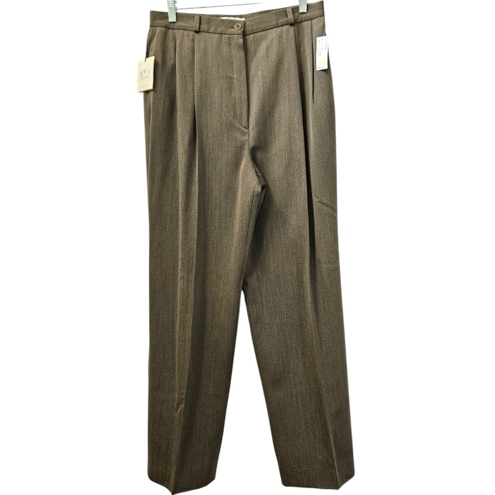 Bernard Zins Trousers NWT Womens 12 Brown Wool Pleated Straight Leg Made‎ France